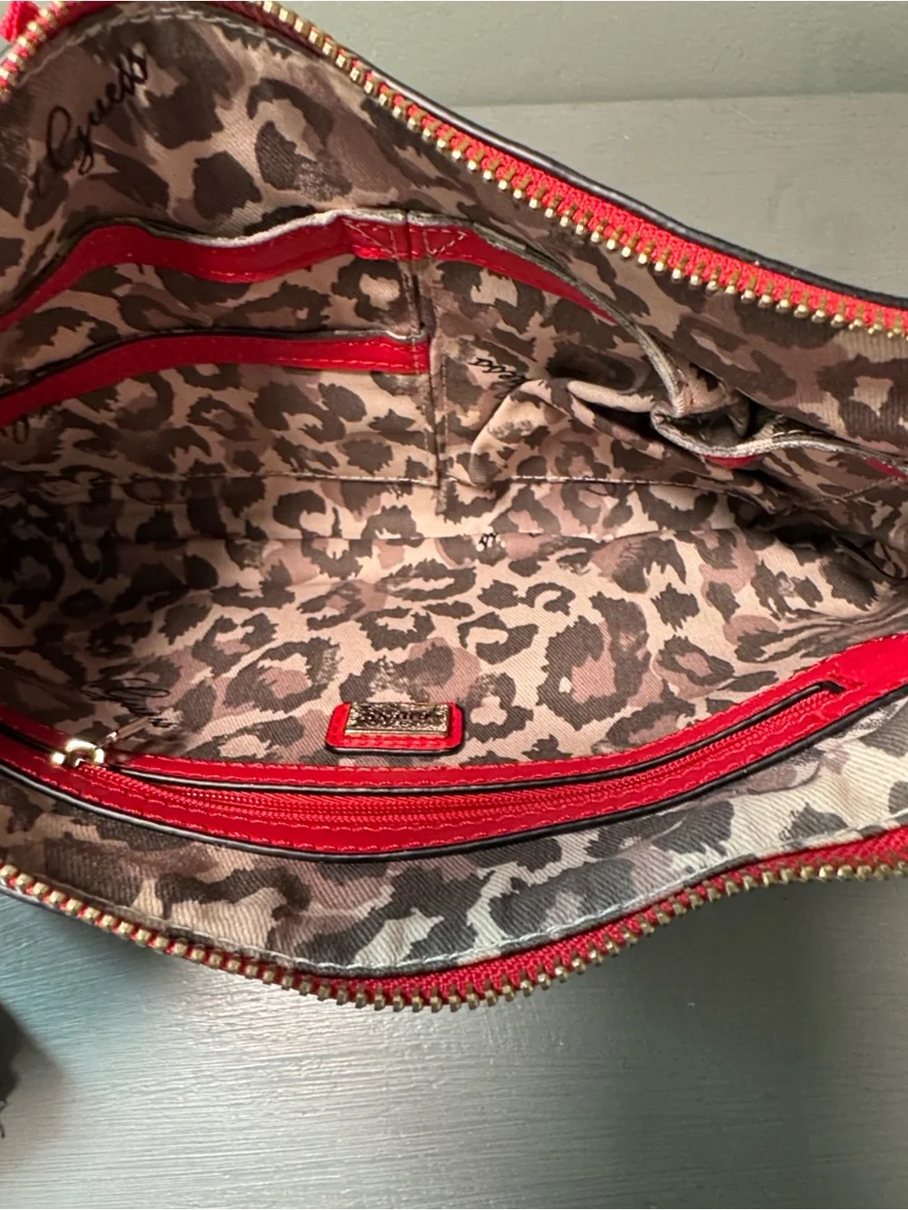 Guess Red Crossbody / Wristlet Bag with Gold Accents with Dust Bag NWT